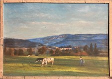 Tableau HSP "Soir d'automne dans le jura" post impressionniste signé vers 1900