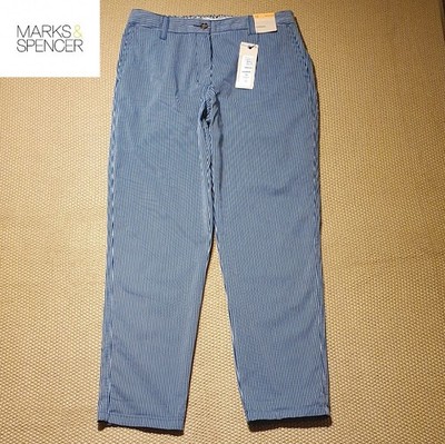 NEW Marks & Spencer Womens Stripped Chino Trousers Size 10R W30 L30 Cotton Pants