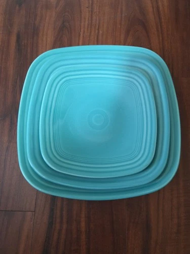 3 Fiesta Square Dinner Plates Teal 10.5" 8.75" 7.5" Homer Laughlin Fiestaware