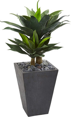 37'' Double Agave Succulent in Slate Planter - Lifelike Artificial Plant Decor