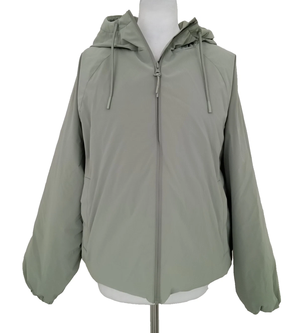 M&S Women's Jacket Size 18 Green PU Shower Resistant Bubble Hem Hood Zip New