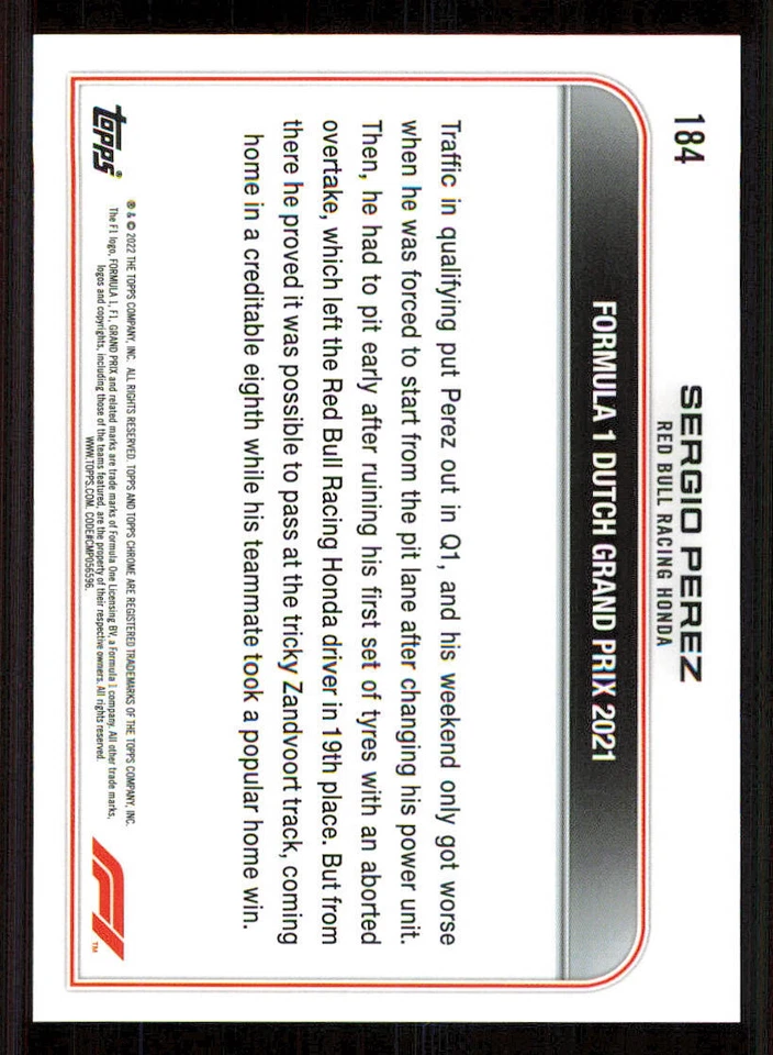 2022 Topps Chrome Formula 1 #184 Sergio Perez DOD - Image 2 of 2