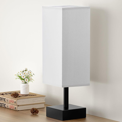 Gray Small Table Lamp - Bedside Lamp for Bedroom, Minimalist Nightstand Lamp wit