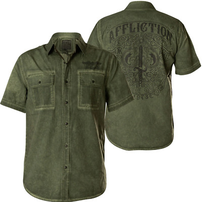 Affliction Men's Button Down Shirt Thrutch Woven Embroidered Biker