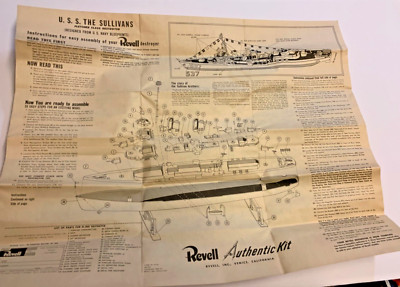 Vintage Revell The Sullivan's Destroyer USN Ship Model Kit Instruction Sheet