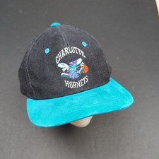 VTG Charlotte Hornets Snapback Hat Black Teal NBA Denim Suede Brim Universal