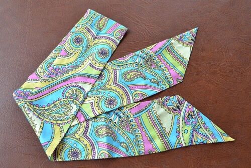 Vintage haute couture silk scarf foulard pink blue green yellow paisley design - Picture 1 of 2