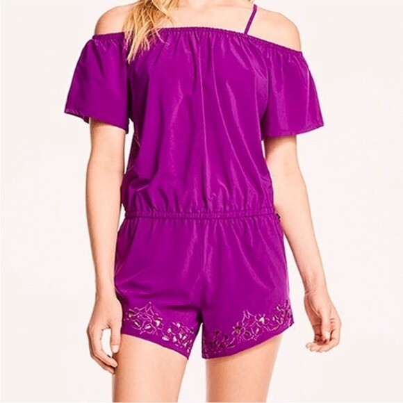 Fabletics Pur Purple Romper Adjustable Strap Off … - image 1