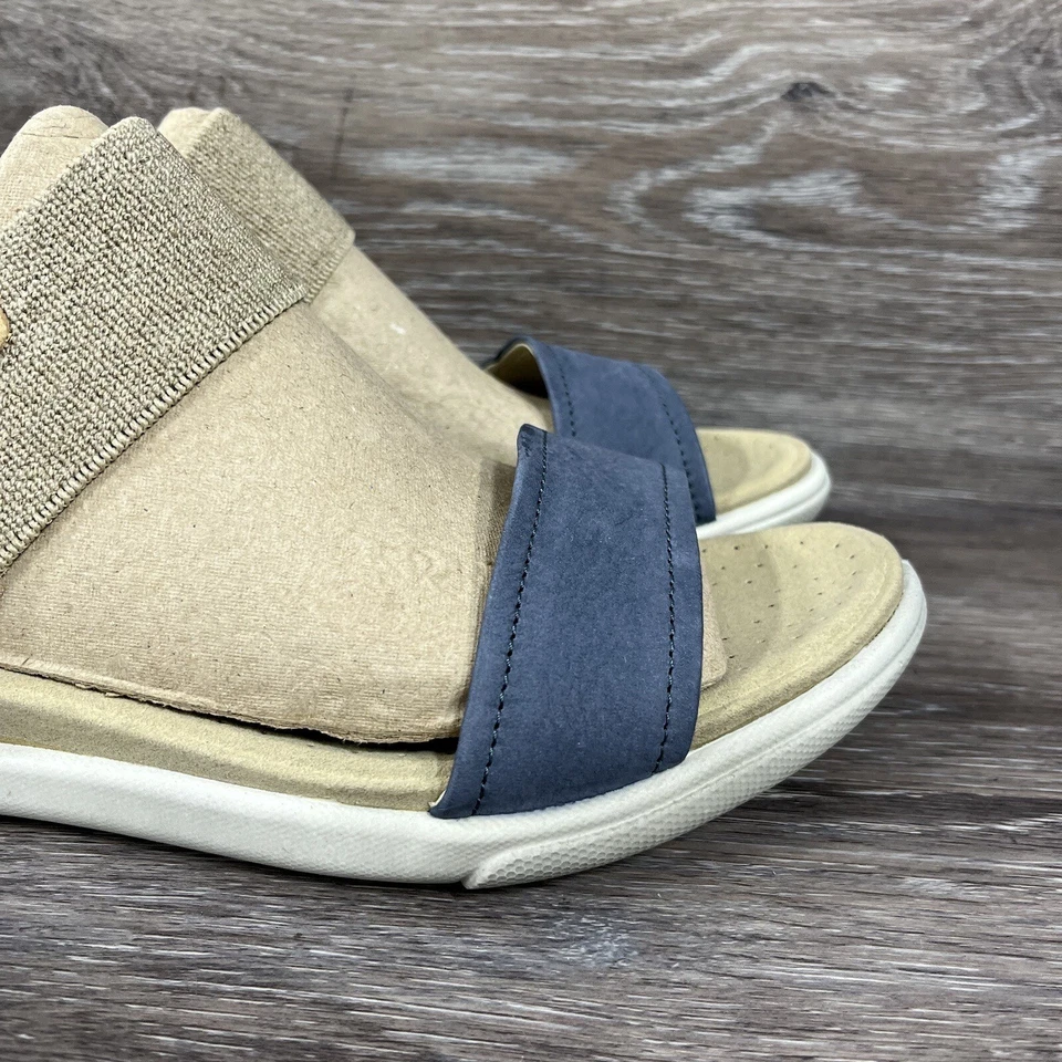 Sandalia Ecco Damara Gladiador Tobillo Cruzado Tela Cuero Azul Tostado 10 10.5 Foto 2 de 4