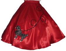 Red SATIN 50s Poodle Skirt  Adult Size SMALL  Waist 25"-32"  Length 25"
