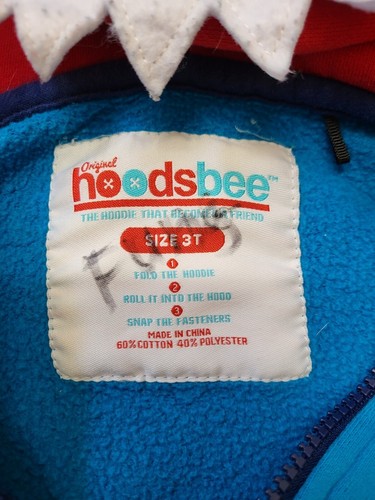 Original Hoodsbee Blue Shark Friend Hoodie Größe 3T durchgehender Reißverschluss lustiges Gesichtsmonster - Bild 2 von 12