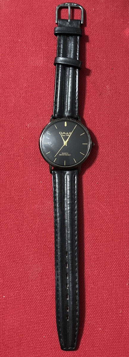 OMAX Classic Seiko Black Leather Black Gold Thin Dress Watch