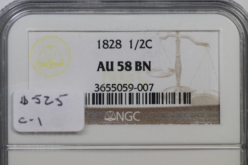 1828 C-1 NGC AU 58 Classic Head Half Cent Coin 1/2c - Picture 3 of 3