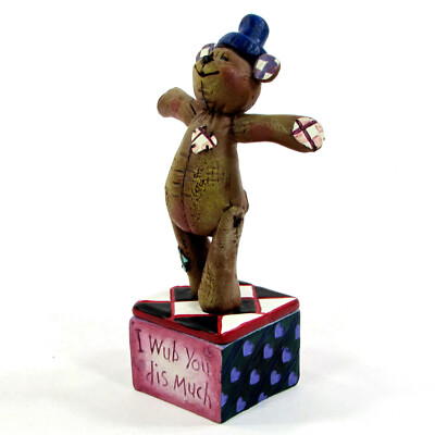 Vintage Jim Shore MAX BEAR - WUB YOU DIS MUCH 6'' Figurine Hug Trinket Box 1996 