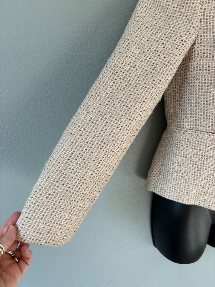 Calvin Klein Womens Collarless Zipper Front Tweed Lined Blazer Jacket 2 Petite - Image 3 of 4