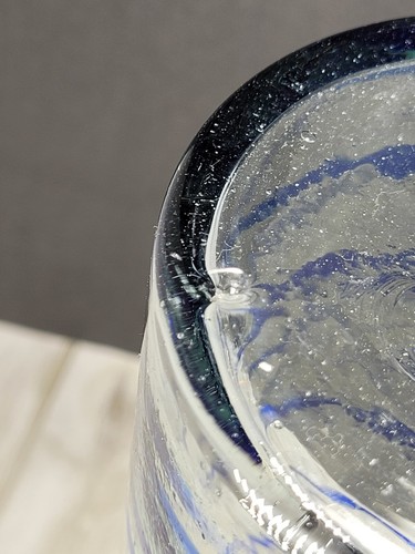 Vtg Art Glass Handmade Clear Bubble Glass Sapphire Blue Spiral Swirl 12.5" Vase - Picture 16 of 20