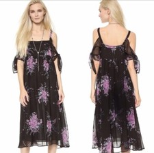 Free People Black floral Maxi Dress Boho Black Tied to You Dress Size XS