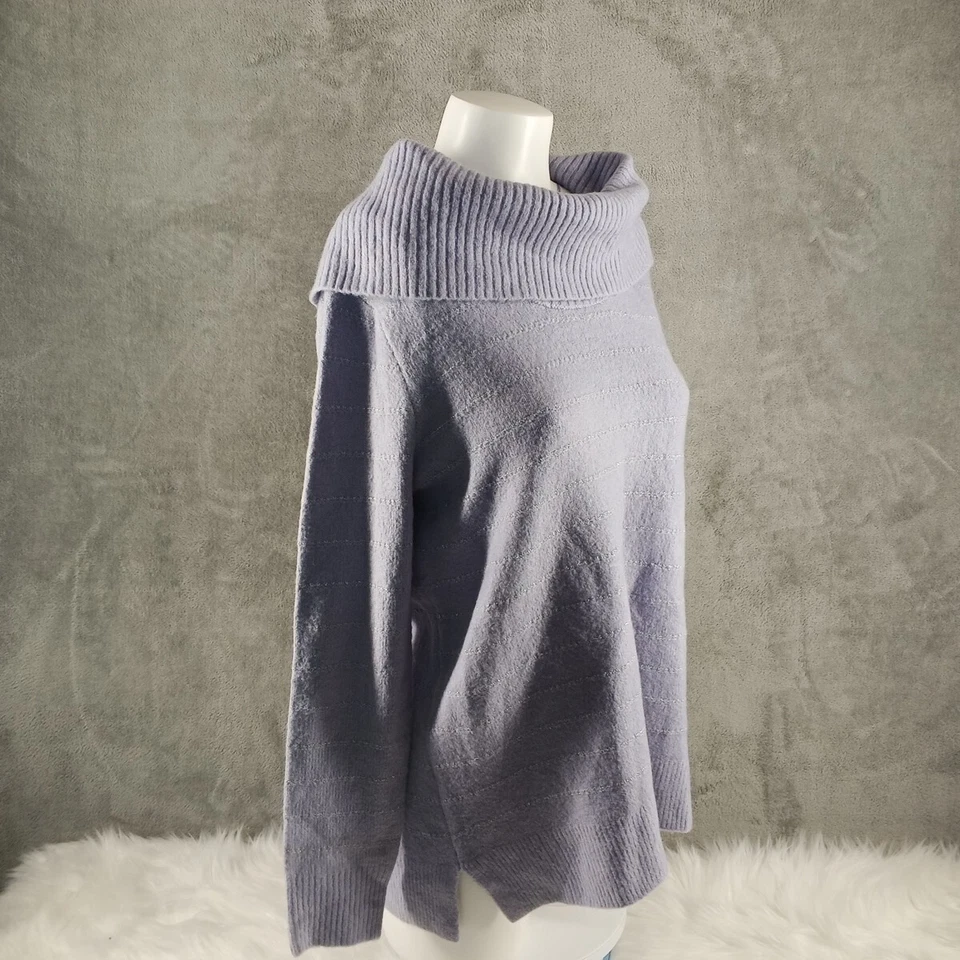 Suéter novo com etiquetas Style&Co gola alta tamanho grande M (8-10) outono aconchegante lilás listra metálica - Imagem 4 de 4