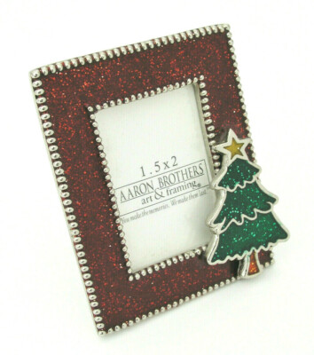 AARON BROTHERS 1.5'' X 2'' PHOTO FRAME - RED GLITTERY ENAMELED w/ CHRISTMAS TREE
