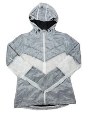 Nike Running Women's Small Athletic Track Jacket Hooded White Gray Long Sleeve