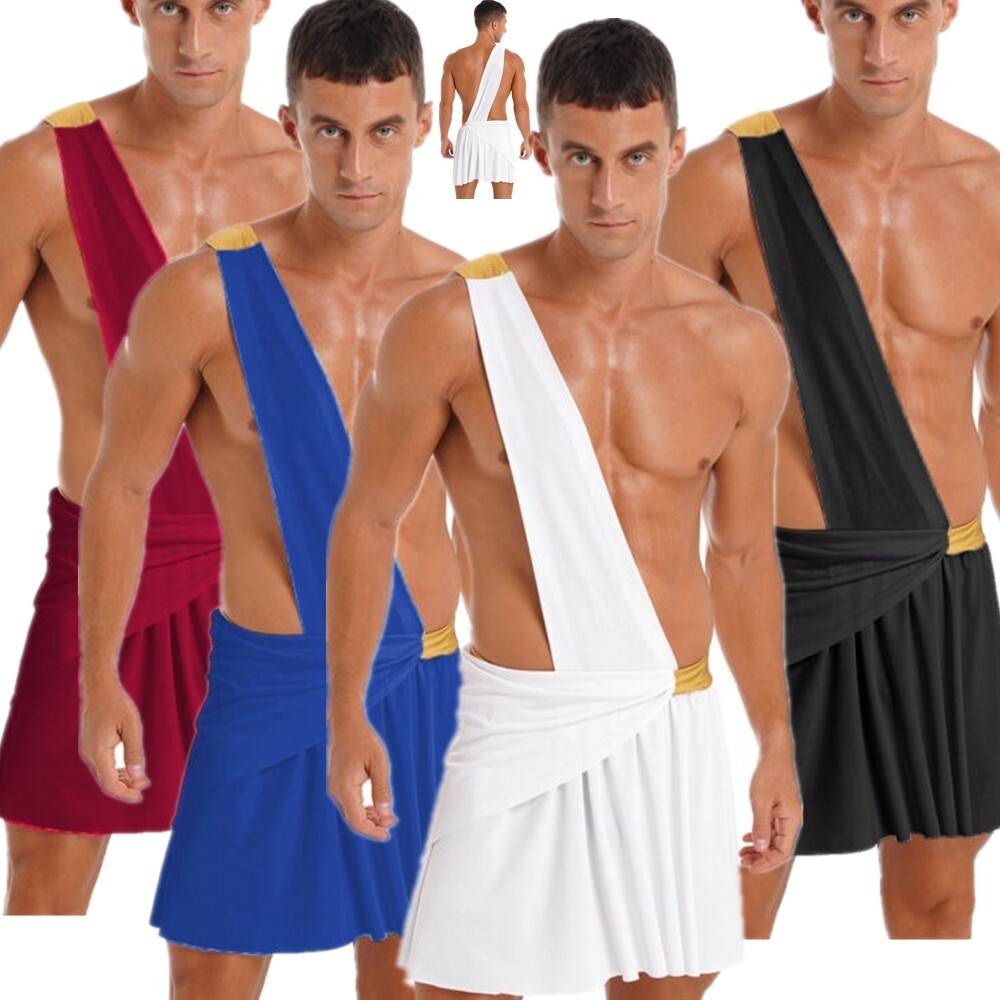 Mens Greek God Costume One-Shoulder Toga Outfit for Halloween & Cosplay White A / 3XL Mens Greek God Costume One-Shoulder Toga Outfit for Halloween & Cosplay White A / 3XL