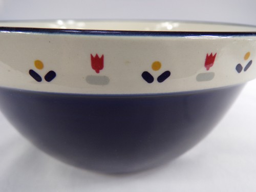 Vintage Sango Country Borders Cobalt Blue Serving Bowl 7-1/2" 5 Cup Folk Art C25 - Picture 2 of 7