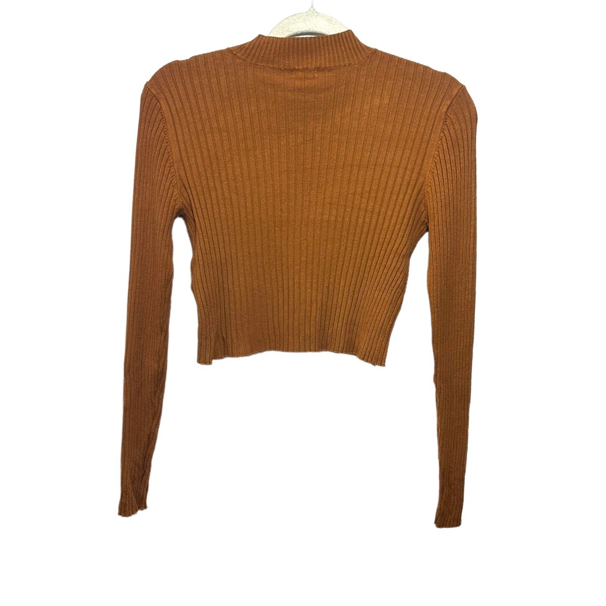Garage Women's Size M Long Sleeve Brown Cropped Ribbed Knit Mock