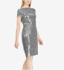 NWT MSRP $255 Lauren Ralph Lauren Silver Short-Sleeve Metallic Sequin Dress 2