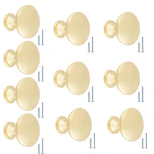 10 Pack Brushed Brass 1.18 inch Round Cabinet Knob Pull