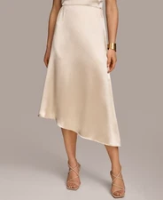 Donna Karan Women's Asymmetrical-Hem Satin Skirt - Sand - 12 - Defects