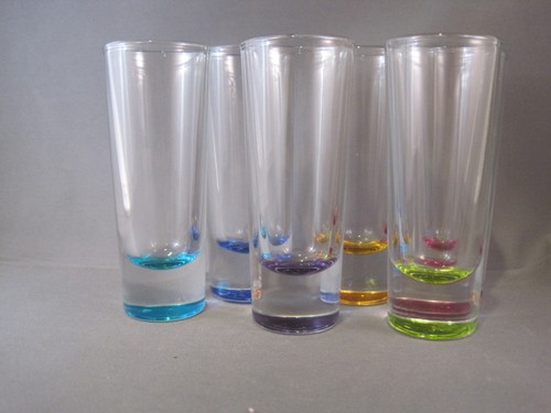 Six TEQUILA SHOOTER / SHOT GLASS Crisa by Libbey 4-1/8" Tall Colored Base - 第 1/7 張圖片