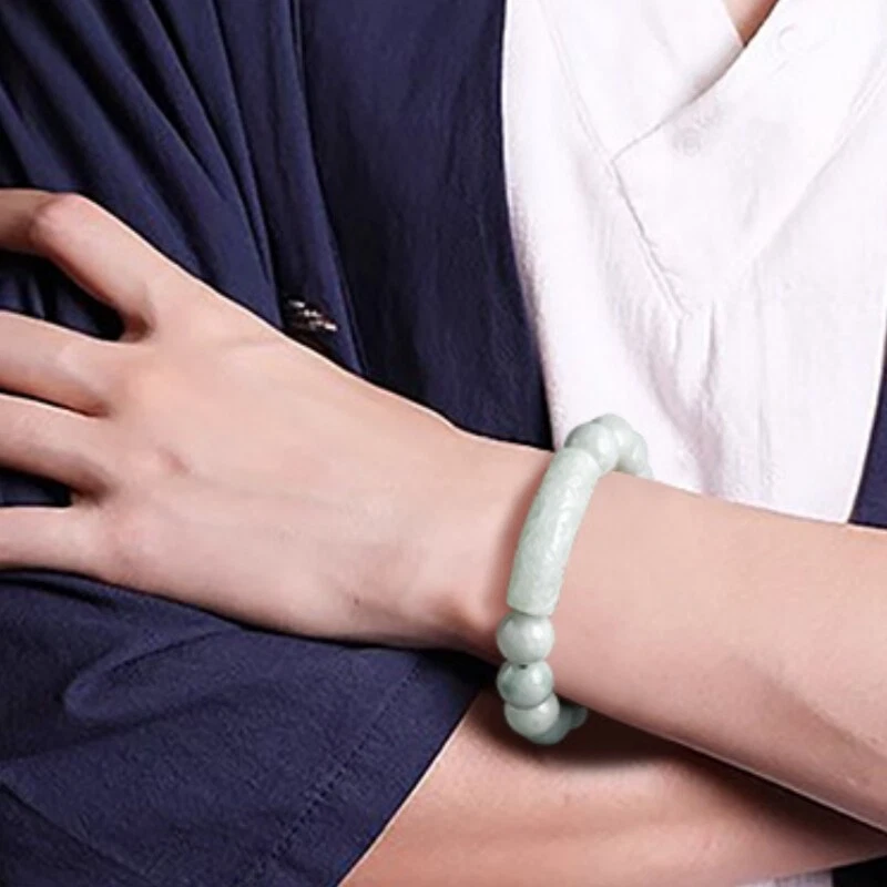 Brazalete Bendición Natural Genuino 13mm Verde Claro Jade Jadeíta Estilo China Foto 3 de 4