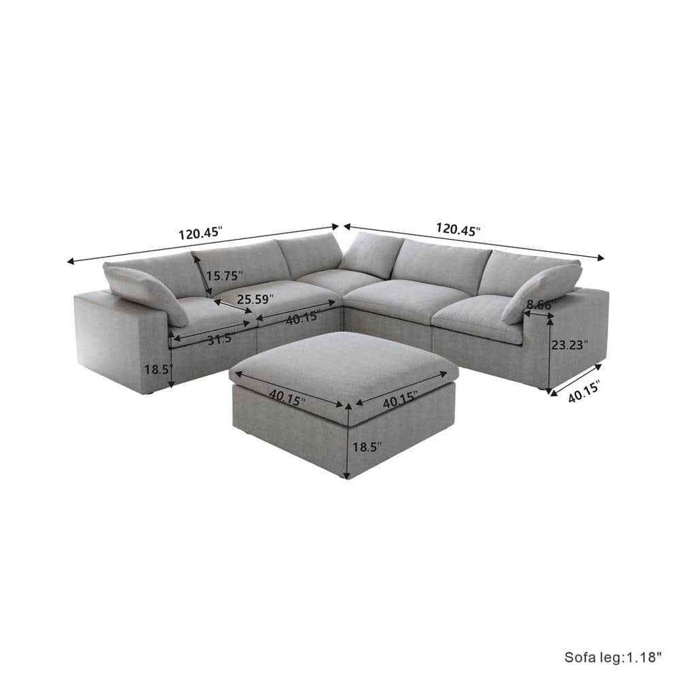 120.46 in. Square Arm 6piece Linen Free combination Modular Sectional