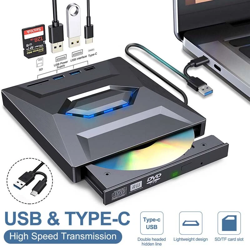 Externes CD/DVD Laufwerk USB-3.0+Type-C Brenner Player,Für-PC-Laptop Windows 11 - Bild 4 von 4