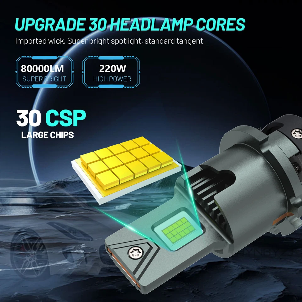 D1S D2S D3S D4S LED Headlight Bulb 220W High Low Beam HID Xenon Conversion Kit - Image 2 of 4