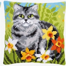Cat Among Flowers Cross Stitch Kit 16x16 inches