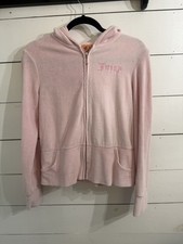Juicy Couture VTG y2k Light Pink Velour Classic Bling Hoodie Jacket RARE XL