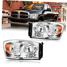 Headlight Assembly, 2006-2008 Dodge Ram Chrome Housing Amber Reflector