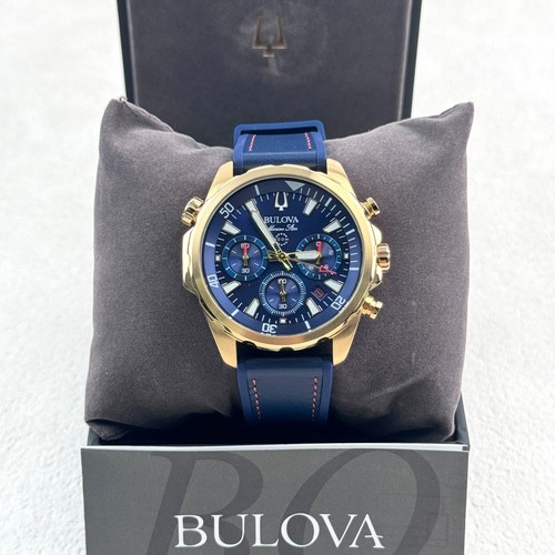 Bulova Marine Star 97B168 Blue Chronograph Dial Silicone Strap Mens ...