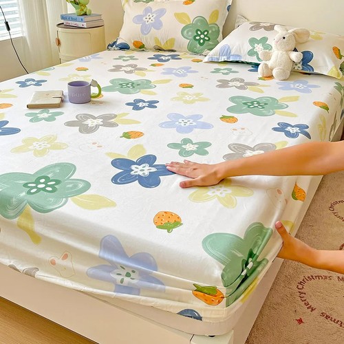 Pure Cotton Bedsheet Non-slip Bed Cover Floral Style Fitted Sheets Bed Linen - Picture 9 of 44