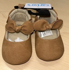 NEW, Carter's Child Of Mine Crib Shoes Baby Size 3-6 Months Brown Bow Shoes