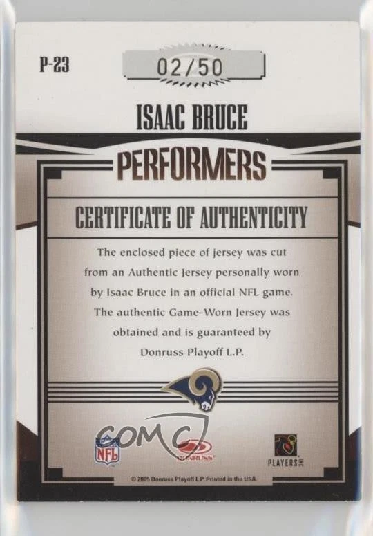 2005 Donruss Gridiron Gear Performers Name Plate /50 Isaac Bruce #P-23 HOF - Image 2 of 2