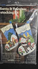 1979 "Santa & Reindeer" Felt Leewards Christmas Stockings Kit 15 1/2" & 12 3/4"