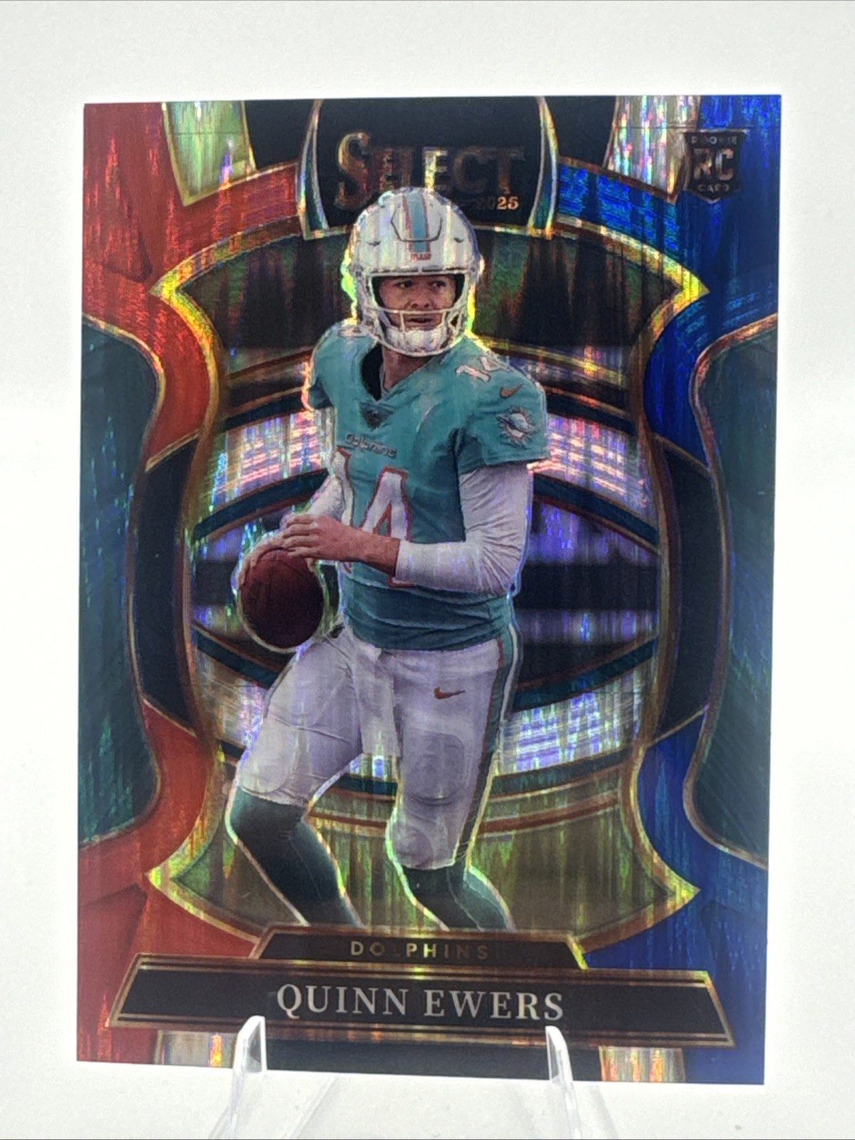 2025 Panini Select Rookie Red/Blue Shock Prizm Quinn Ewers #82 Miami Dolphins