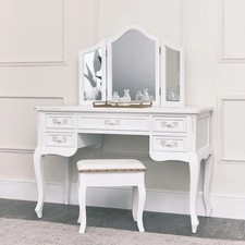 Antique White Wooden Dressing Table Set Mirror Stool Shabby French Chic Bedroom