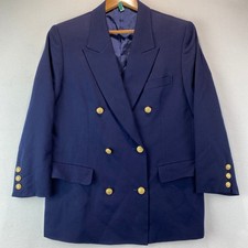 VTG Burberrys Double Breasted Blazer Women 160A Navy Blue Gold Crest Buttons