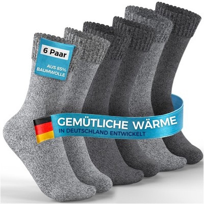 6 Paar Thermosocken (85% Baumwolle) Winter Socken Warm Vollfrottee Damen Herren