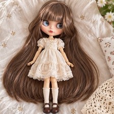 Blythe Doll Nude 12inch doll brown long wavy hair tan Skin matte face
