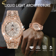 Golden Luminous Unisex Hip Hop Rhinestone Couple Watch Without Battery Fashion