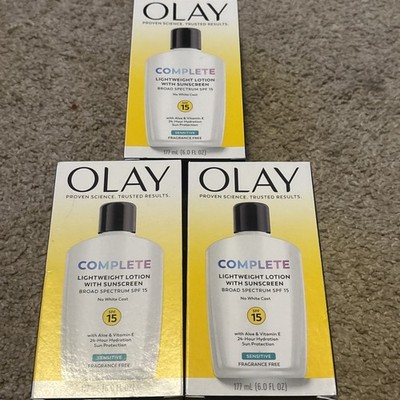 Olay COMPLETE Lightweight Face Lotion sensitive Oily Skin SPF 15 6oz 3 Box 5/27+